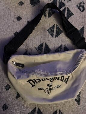 Disneyland White Canvas Waist Bag with Black Embroidery